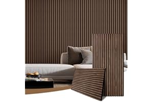 AKKPANE AKK-PANE 2 Pack Acoustic Wall Wood Panels - 1200mm x 600mm 1.44 m - 3D Slat Wall Panelling for Wall- Sound Absorbing Wooden Wall Panels for Living Room, Bedroom, Office (Black Walnut 11#)