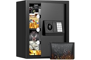 TISKGG 55L Großer Safe Tresor für Zuhause, Safe Tresor Feuerfest Wasserdicht mit Schlüssel, Zahlenschloss, Möbeltresor Feuerfester mit Intelligente Alarme, Wandtresor für Gold Schmuck Dokumente