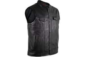 MDM Gilet moto homme cuir noir, cuir véritable, SOA style motard américain