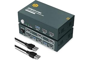 GREATHTEK KVM HDMI 2 Écrans 2 Ports 4K@60Hz, USB3.0, KVM Switch HDMI 2.0, HDCP2.2 Commutateurs KVM Interrupteur de Bouton, Switch KVM avec 4 câbles HDMI et 2 câbles USB3.0