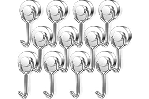 SWIHORAB Magnethaken Extra Stark, Ganci magnetici extra resistenti, 12 pezzi Ganci magnetici al neodimio da 20 mm, Ganci magnetici girevoli, Ganci in metallo antiruggine per frigoriferi da cucina Magnete Haken