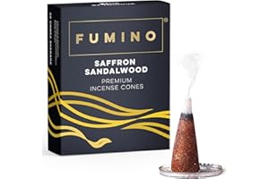 ‎FUMINO Fumino Räucherkegel mit frischem Duft Safran Sandelholz – 1 Box à 20 Kegel Masala Agarbatti Räucherkerzen Klein - Duft für Entspannung, Meditation, Linderung bei Stress und Angstzuständen