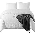 DuShow White King Size Duvet Cover Sets,Seersucker Duvet Cover King,Textured Duvet Cover with 2 Pillowcases,Soft Breathable Bedding Set With Zipper-White,220×230cm