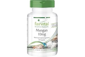 ‎FAIRVITAL Fairvital | Mangan Kapseln 10mg - 90 Kapseln - HOCHDOSIERT - aus Mangangluconat - Vegan - essentielles Spurenelement - Manganese