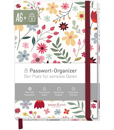 Carnet De Mots De Passe Paper&You A6+ - Onglets A-Z - 320 Entrées - Couverture Discrète « Blue Ginkgo »