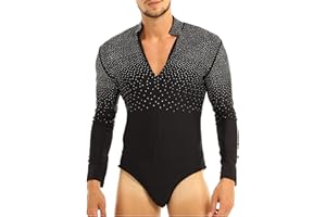 Aislor Men's Sparkle Rhinestones Modern Latin Jazz Dance Shirt Blouse Top Ballroom Rumba Leotard Jumpsuit