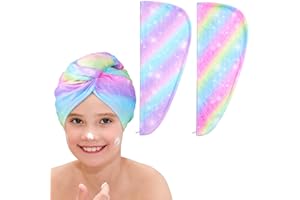 Basumee 2 Stück Mikrofaser Haarturban Haartrockentuch Haartrocknungs-Handtuch mit Knöpfen,Turban Handtuch für die Haare Schnelltrocknend