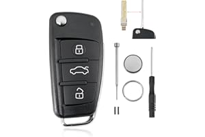 GLOUVDEYZ Audi Schlüsselgehäuse 3 Tasten für Audi A1 A2 A3 A4 A5 A6 A6L A8 Q3 Q5 Q7 TT S6 mit Batterie CR2032 und Pin Entfernung Werkzeug Schlüsselring Schraubendreher
