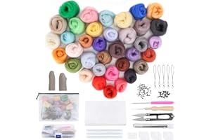 WOOWAIR Kit de Fieltro de Lana, Lana de Fieltro 36 Colores Set de Lana de Fieltro Agujado Kit de Inicio de Fieltro de Aguja de Principiantes, para Fieltro Hechos a Mano Creativos y Manualidades Bricolaje