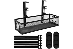 Chstarina Under Desk Cable Management Tray Kit No Drill Mesh Table Cable Basket for Managing Cables and Power Strips, Under Desk Cable Organizer for Home, Office, Internet Cafe, Kitchen