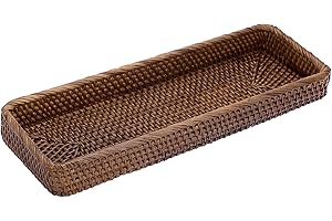 IGNPION Rattan Serving Tray Decorative Display Table Storage Toilet Tank Paper Desktop Organiser for Kitchen, Makeup, Vanity, Napkin, Candle, Ornament (40x15cm, Brown) (IGPUK0650)