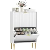HOMCOM Narrow Shoe Rack with 3 Folding Doors 60 x 24 x 122 cm White | Shoe Rack Entrance Hallway Adjustable Shelves for 18 Pa