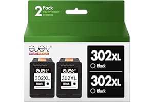 ejet 302XL Remanufacturéd Cartouches d'encre pour HP 302 XL pour HP Officejet 3831 3830 3833 3835 4650 5232 5220 5230 Envy 4520 4521 4524 4527 Deskjet 3630 2130 3630 3634 (Noir, 2 Pack)