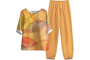 KOBILEE Tuta Estiva Donna Completa Elegante Taglie Forti Cotone e Lino Leggera Casual Completo Larghi Curvy Tuta Elegante Manica Corta Camicia + Pantaloni Lino Set Due Pezzi