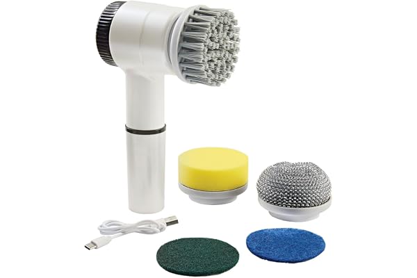 3 PAGEN® elektrisk rengöringsborste – skrubbborste med 5 tillbehör – 3 hastighetsinställningar – LED-batteriindikator – uppladdningsbar med USB-kabel – mångsidig användning