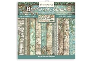 ‎STAMPERIA Stamperia International SbBS79 Scrapbooking Small Pad 10 Sheets CM, 3 (8 "X8") Backgrounds Selection Magic Forest, Multicolor, 20.3x20.3cm