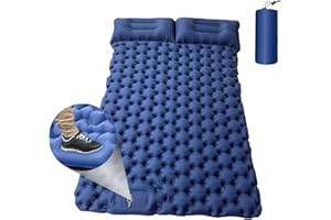 Aiuuee Matelas Camping Autogonflant 2 Personnes, Imperméable Matelas Gonflable Camping avec Pompe à Pied et Oreiller, Ultraléger Tapis de Couchage Autogonflant pour Camping Voyage Randonnée, Bleu