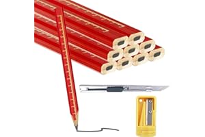 HHZZXCDH 12 Stück Zimmermannsbleistift,Holzbearbeitung Bleistifte,Baustift-Markierwerkzeug,Baubleistift Bleistift baustelle mit Bleistiftanspitzer für Markieren und Anzeichnenauf der Baustelle(Schwarzer Kern)