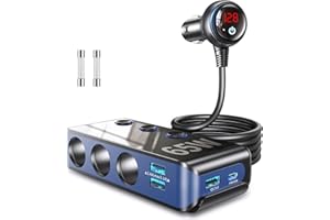 CHGEEK Cigarette Lighter Usb Charger,Cigarette Lighter Adapter Splitter, 120W Multi Socket Car Charger Splitter 4 USB Ports Fast Charging Power Outlet (Dark Blue with PD 65W)…
