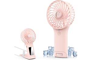 Bigqin Mini Ventilateur de Poche USB Portatif Rechargeable 4 Vitesses avec Miroir, Léger Puissant pour Voyage Extérieur Rafraîchissez-vous, Rose