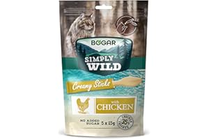 Bogar - Simply Wild - Snack gatti - Cibo per gatti - Integratore alla normale alimentazione - Stick gatto cremoso gusto Pollo - Per i momenti di interazione - 5x15g