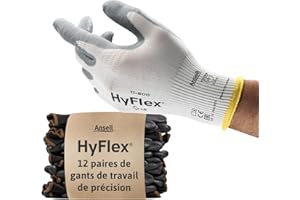 Ansell HyFlex 11-800 Gants de Travail Professionnels, Enduction Nitrile Résistante à l'Abrasion, Protection Industrielle Multiusage, Manutention et Mécanique, Blanc, Taille L (12 Paires)