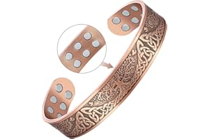 Jecanori Copper Magnetic Bracelets for Men Women,Simple Style 100% Solid Copper Brazaletes with 8pcs 3500 Guass Strong Magnets,Adjustable Cuff Bangle Gift with Jewellry Gift Box