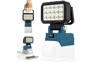 LED Arbetslampa Kompatibel med Makita 18 V-Batterier, 6500 K, Justerbar 145°, 2 USB-A-Portar, Batteridriven Arbetsbelysning för Verkstad, Garage, Byggarbetsplats & Camping, Utan Batteri