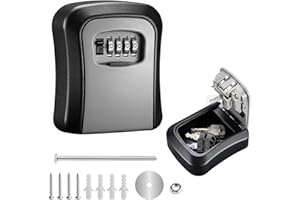 Jiujuda9 Key Safe Wall Mounted Outside, Key Lock Box Outdoor Indoor with 4 Digit Combination Waterproof Heavy Duty for Home Garage Office Security