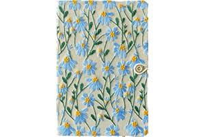 ipoul A5 Notebook, Lay Flat, Flower Journal, Embroidered Linen, 8"x6", Hardcover, Lined Page, Wide Ruled, Personalized Notebook, Pretty Journal, Daisy Gifts for Women, Blue