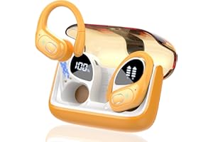 STECEi Ecouteurs sans Fil Sport, 75Hrs Écouteurs Bluetooth 5.4 avec 3D HiFi Stéréo, 4 ENC Réduction de Bruit Mics, Oreillette Bluetooth sans Fil avec Affichage LED, Casque Running IP7 Étanche, Jaune
