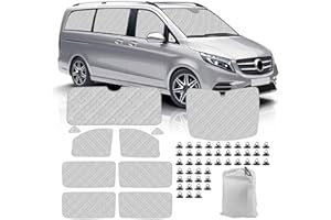 TIVEKEO Tapis Thermique Voiture Remplacement pour Mercedes-Benz VITO W447 / Viano 2014-2022 LWB, Ensemble de 10 Pièces avec 45 Ventouses, Protection Solaire Pare-Brise, Ensemble de Pare-Soleil Pliable