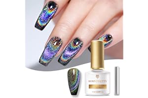 BORN PRETTY Smalto Semipermanente Magnetico, Smalto per Unghie UV Olografico Arcobalenoglitter UV LED Soak Off UV con penna Magnetica Nero