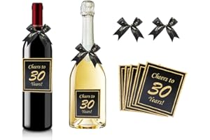 ALEGRE 12 Stück 30. Geburtstags Flaschenetiketten,Flaschenetikett Geschenke für 30 Geburtstag Männer Frauen,Cheers to 30 Years Aufkleber Etikett mit 6 Stück Geschenkschleifen für Sekt und Weinflaschen