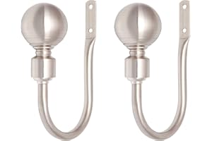 A.Unique Home Plain Round Ball Metal Extendable Curtain Pole with Rings and Fittings, In a Variety of Colours and Sizes (Brushed Steel, Holdbacks)