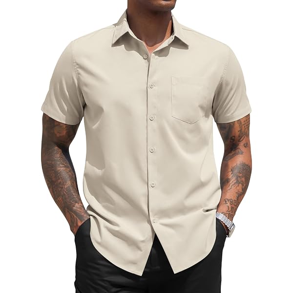 COOFANDY Camicia Henley Uomo Maniche Corte - Tessuto Leggero E Traspirante, Colletto Alla Coreana, Stile Hippie E Spiaggia, Vestibilità Comoda