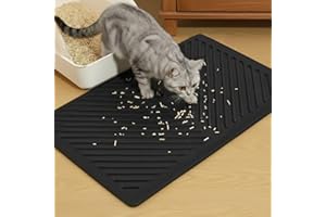 Conlun Silicone Tapis Litiere Chat, 60x38cm Caoutchouc Imperméable, Facile à Nettoyer, Tapis Litiere Antidérapant pour le Contrôle de la déchets, Noir