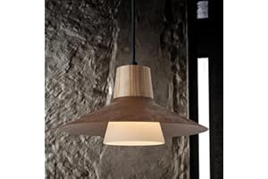 OUGLRES Lampada a Sospensione Tavolo da Pranzo 1 Fiamma,Lampadario Cucina Vintage Con Ferro Arrugginito,Paralume In Vetro,Lampadari Industriale In Legno E27 per Sala da Pranzo,Soggiorno,Camera da Letto,ø28cm