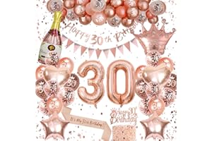 VICTERR Palloncini 30 Anni Compleanno Donna, Oro Rosa Decorazioni Compleanno 30 anni, Striscione di Happy 30th Birthday, Palloncini Numero 30, Palloncino in Lamina Decorazioni per Feste di Compleanno