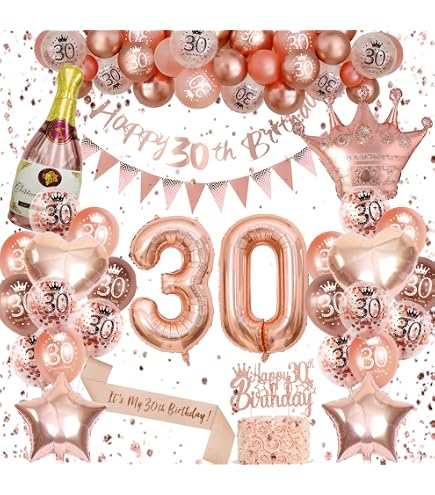 30. Geburtstag Deko-Set – 10 Hängende Swirls & Ausschnitte In Roségold, Ca. 74-97 Cm Lang, Vormontiert