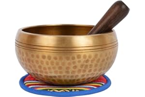 Bermoni Tibetan Hand Hammered Singing Bowl with Matching Ethnic Pouch. For Relaxation, Healing & Mindfulness (Ham-Medium) (B41)