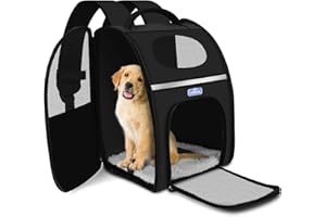 Nobleza - Zaino per Cani Gatti,Trasportino per Cani e Gatti con Tappetino in Pile,Ripiegabile Borsa Trasportino per Animali Domestici Morbido Traspirante con Tracolla,32 * 25 * 42CM,Nero