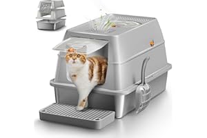 EOSARCU XXL kuweta dla kota ze stali nierdzewnej, bezzapachowa, z pokrywką, duża kuweta ze stali nierdzewnej, zamknięta kuweta dla kotów, zabezpieczona przed wyciekiem i łatwa do czyszczenia, szara