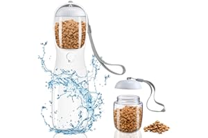 PEIFOON Hund Wasserflasche Auslaufsicherer Tragbarer - 550ML Aktivkohlefilter Hunde Trinkflasche für Mittlere bis große Haustiere Wandern mit 100ML Hundefutter Becher (Weiß/550ML)