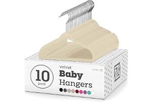 ZOBER Hangers For Baby Clothes - Chrome Swivel Hook - Non Slip Toddler Hangers for Baby and Children Clothes Space saving - Hanger for Everyday Use Set Of 10 - Beige