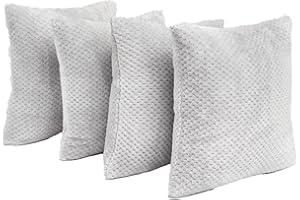 Brentfords Waffle Fleece Set of 4 x Cushion Covers 45 x 45 cm Plush Scatter Home Decor Pack, 18" x 18" - Silver Grey