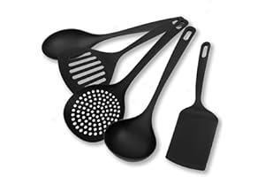 Fackelmann Set di utensili da cucina 5 pezzi, mestoli in nylon alto spessore, resistenti al calore fino a 200°C, mestoli cucina lavabili in lavastoviglie