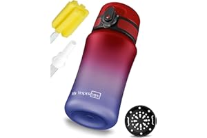 My Vesperbox Minny Butelka na napoje dla dzieci, zabezpieczona przed wyciekiem, ze słomką lub sitkiem, 350 ml, 500 ml, lekka butelka na wodę z tritanu, bez BPA, do przedszkola, szkoły (czerwona,