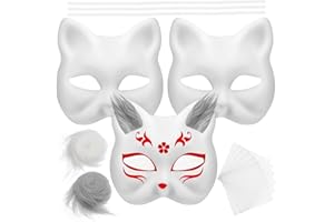 Vaguelly 1 Set Di Maschere Per Gatti Vuote Maschere Bianche Maschere Di Volpe Giapponese Mezze Maschere Di Animali Non Verniciate Maschera Per Fai Da Te Con Pelliccia
