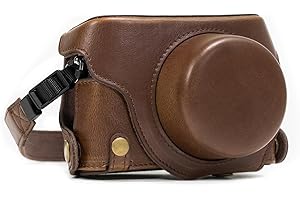 MegaGear Skórzana torba na aparat Panasonic LUMIX LX100, DMC-LX100 aparat kompaktowy (ciemnobrązowy) (klapka dolna)